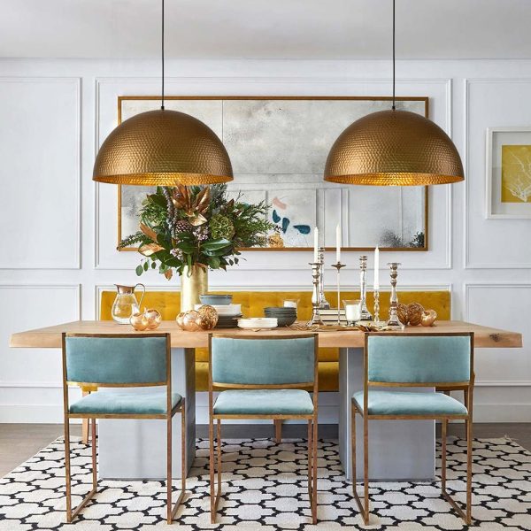 LightFixturesUSA-Vintage Luxe Oversized Hammered Dome Pendant Light-Pendant Light-15 in.-Distressed Brass