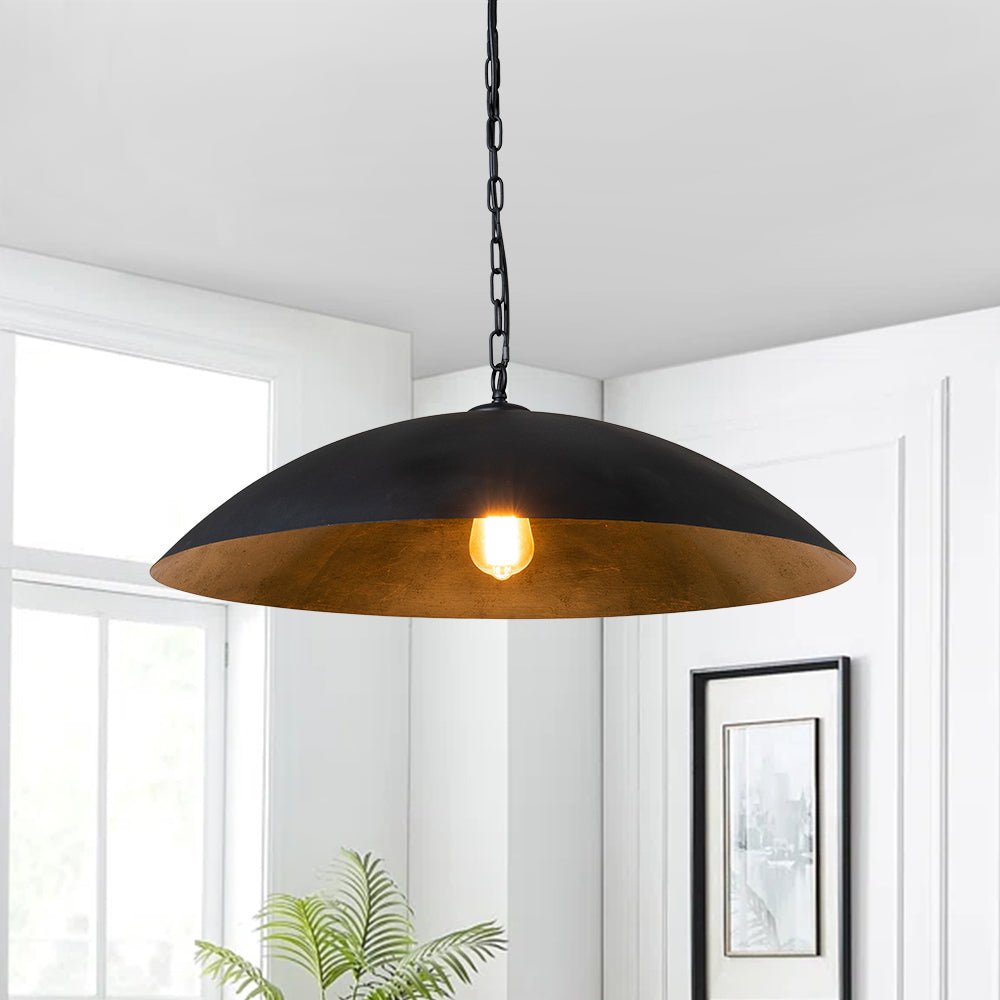 lightfixturesusa-vintage-oversized-flat-dome-metal-pendant-light-chandelier-blackgold-1-lt-538580