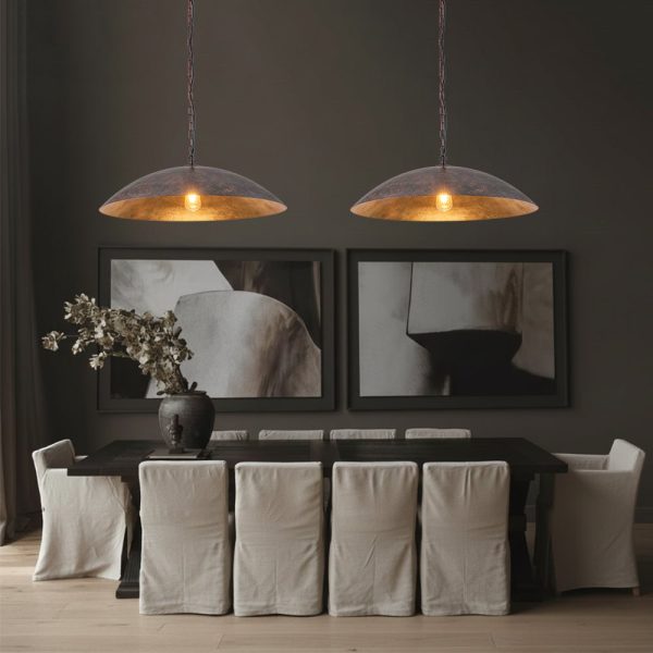 LightFixturesUSA - Vintage Oversized Flat Dome Metal Pendant Light - Chandelier - Red Rusty+Gold (Exclusive Offer) - 1 - Lt