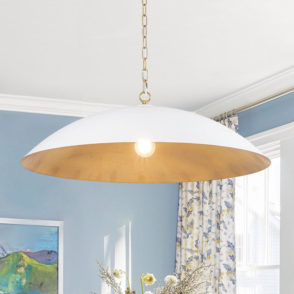 lightfixturesusa-vintage-oversized-flat-dome-metal-pendant-light-chandelier-rusty-whitegold-1-lt-120470 LightFixturesUSA - Vintage Oversized Flat Dome Metal Pendant Light - Chandelier - Rusty White+Gold - 1 - Lt