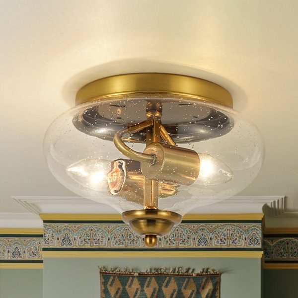 LightFixturesUSA - Vintage Round Clear Seeded Glass Flush Mount Ceiling Light - Ceiling Light - Black - 