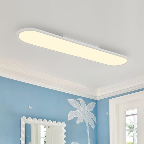 LightFixturesUSA - White Long Oval Warm Dimmable LED Semi Flush Mount - Ceiling Light - 35.4 in - 