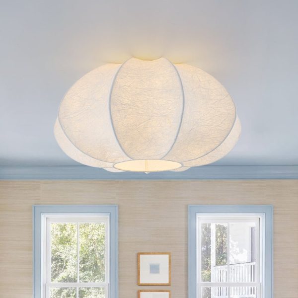 LightFixturesUSA - White Silk Scalloped Cage Flush Mount Ceiling Light - Ceiling Light - 19.3 in -