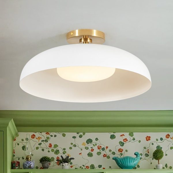 LightFixturesUSA - Wide Iron Dome Dimmable LED Semi Flush Ceiling Light - Ceiling Light - White -