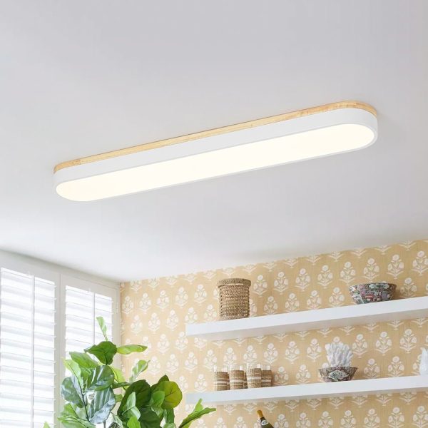 LightFixturesUSA - Wood Accent Oval Dimmable LED Flush Mount Ceiling Light - Ceiling Light - White -